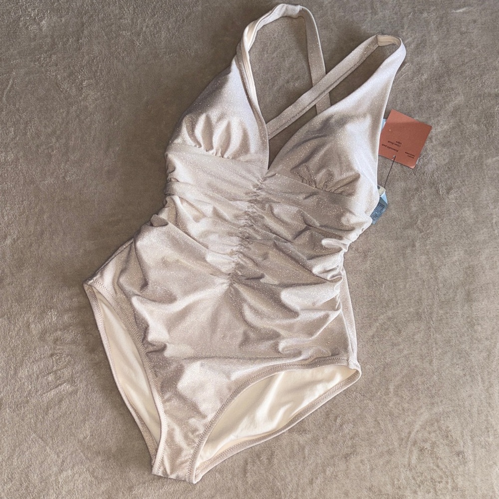 Shade & Shore Cream Glittery One Piece Swimsuit